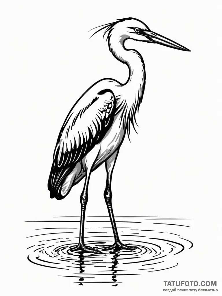 Heron, standing still and patient in the wate... - эскиз тату (№1751575266_0, 03.07.2025 20:41) — Tatufoto.com