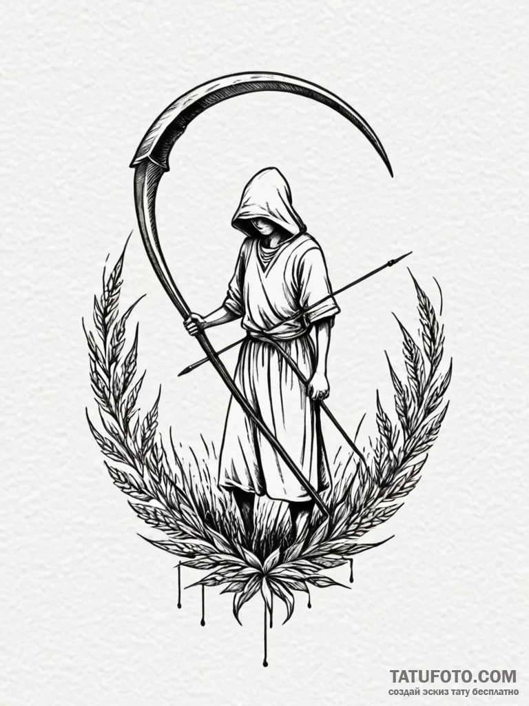Scythe, not for death, but for harvesting gra... - эскиз тату (№1751575438_0, 03.07.2025 20:43) — Tatufoto.com