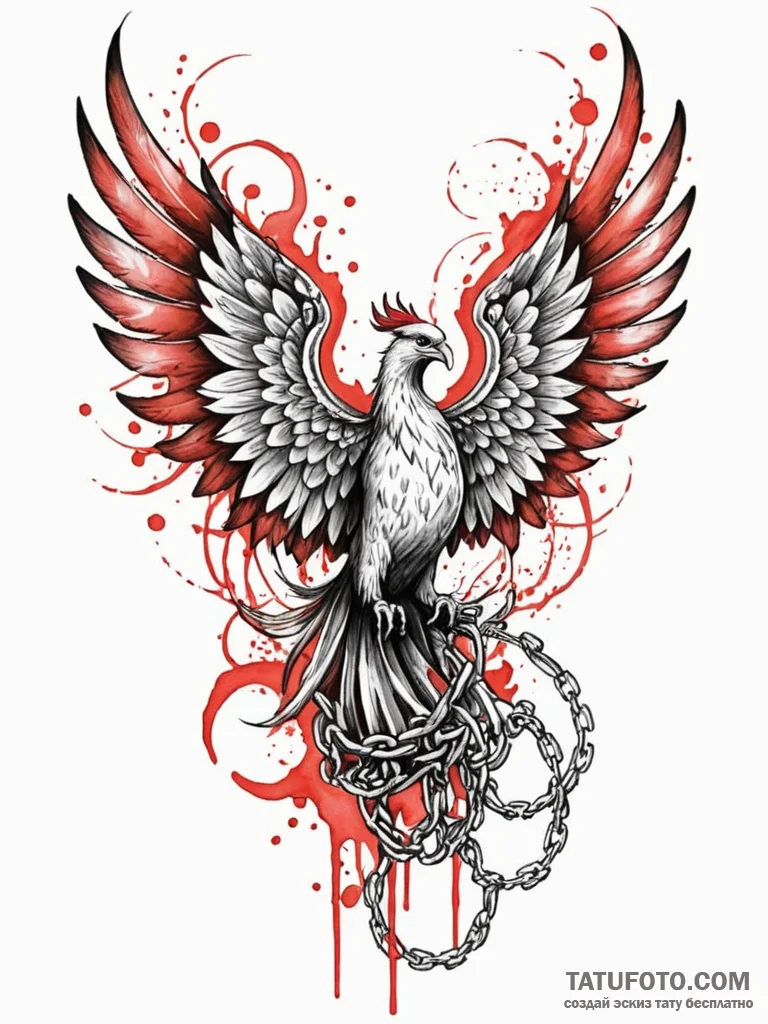 Phoenix wings wrapped in chains, ink illustra... - эскиз тату (№1751575525_0, 03.07.2025 20:45) — Tatufoto.com