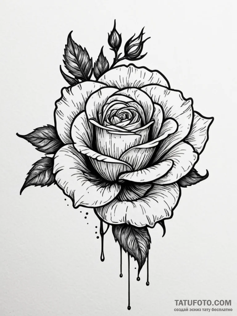 Ashen rose bleeding silver, tattoo line art,... - эскиз тату (№1751575611_0, 03.07.2025 20:46) — Tatufoto.com