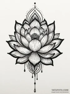 Lotus flower blooming through skull, ink illu... - эскиз тату (№1751575782_0, 03.07.2025 20:49) — Tatufoto.com