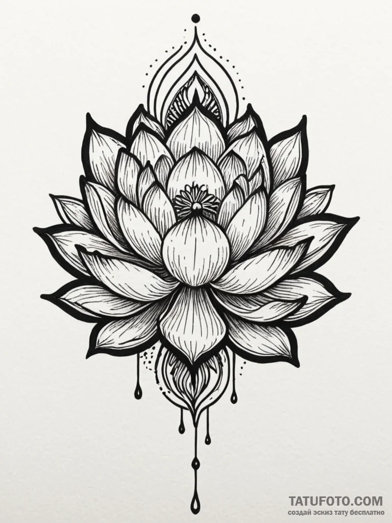 Lotus flower blooming through skull, ink illu... - эскиз тату (№1751575782_0, 03.07.2025 20:49) — Tatufoto.com