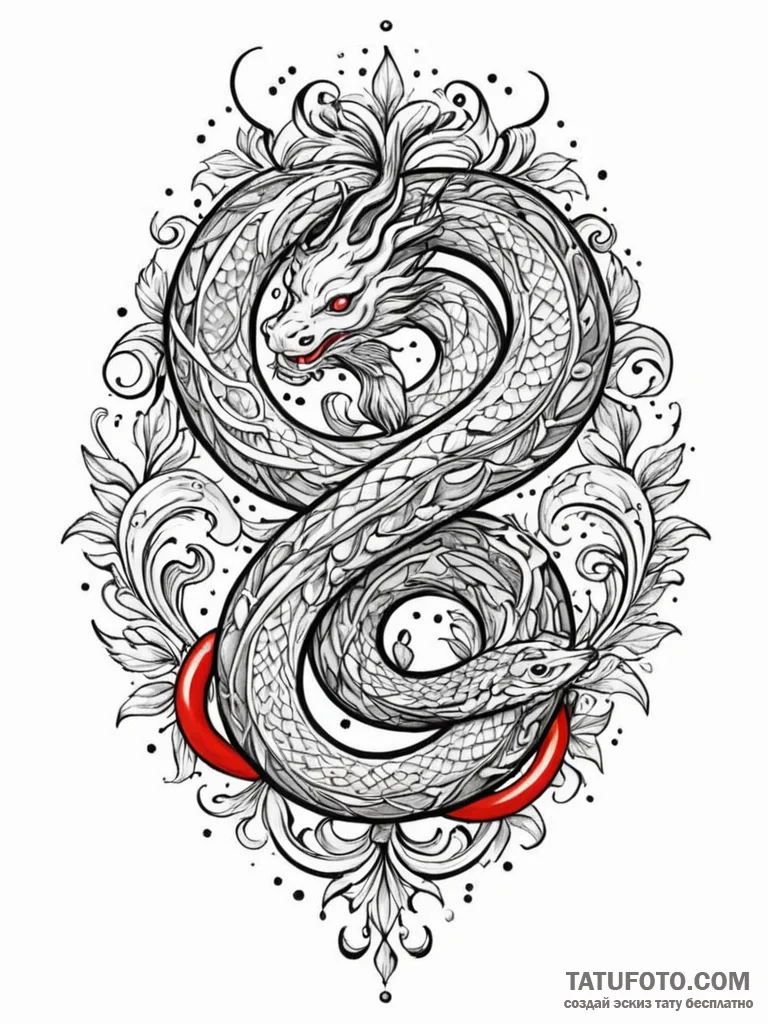 Jade serpent weaving through stars, ink illus... - эскиз тату (№1751576300_0, 03.07.2025 20:58) — Tatufoto.com