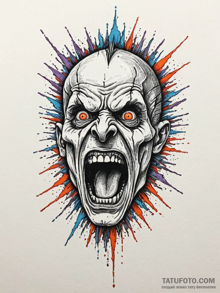 Banshee screaming silent, visible soundwaves,... - эскиз тату (№1751576558_0, 03.07.2025 21:02) — Tatufoto.com