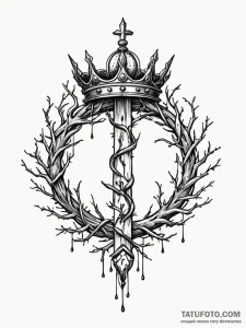 Crown of branches entwined with thorns, tatto... - эскиз тату (№1751576897_0, 03.07.2025 21:08) — Tatufoto.com