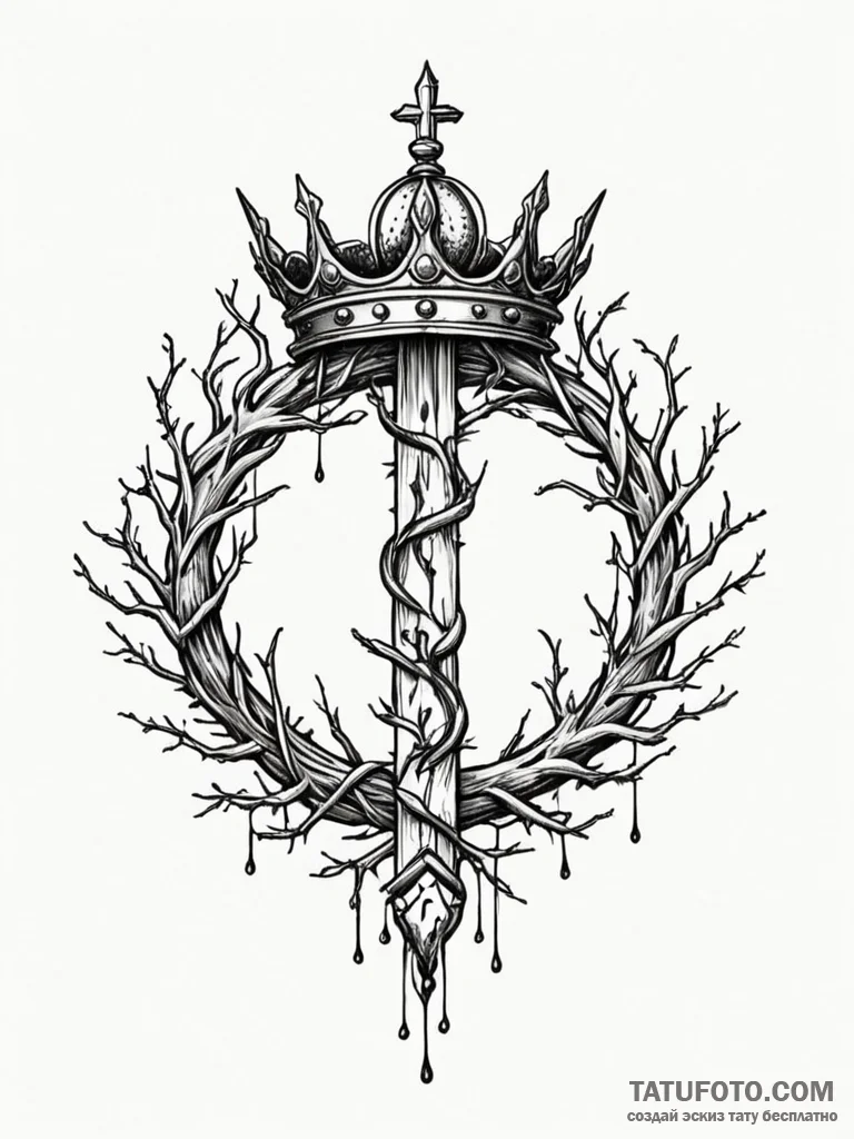 Crown of branches entwined with thorns, tatto… — эскиз тату (№1751576897_0, 03.07.2025 21:08) — Tatufoto.com