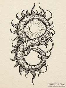 Dark serpent biting sun, tattoo sketch design... - эскиз тату (№1751576983_0, 03.07.2025 21:09) — Tatufoto.com