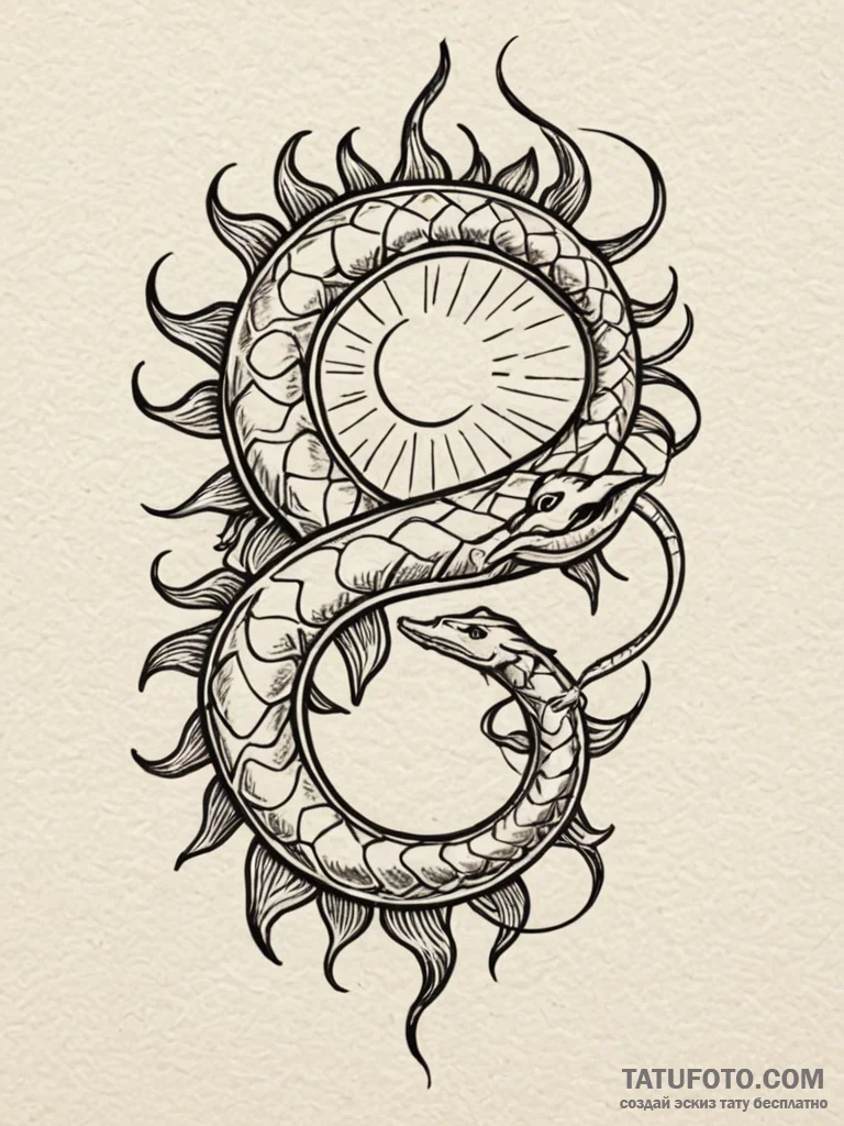 Dark serpent biting sun, tattoo sketch design... - эскиз тату (№1751576983_0, 03.07.2025 21:09) — Tatufoto.com