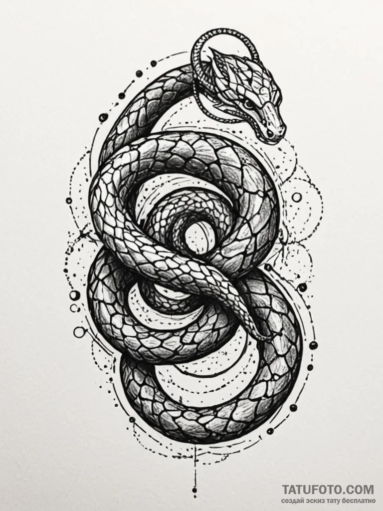 Forgotten serpent coiling through void, tatto... - эскиз тату (№1751577155_0, 03.07.2025 21:12) — Tatufoto.com