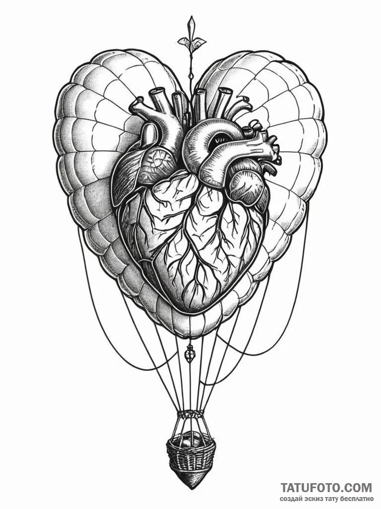 A hot air balloon made from a stitched-togeth... - эскиз тату (№1751577413_0, 03.07.2025 21:16) — Tatufoto.com