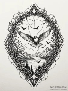 Kite trapped in thorned vines, artistic tatto... - эскиз тату (№1751577844_0, 03.07.2025 21:24) — Tatufoto.com