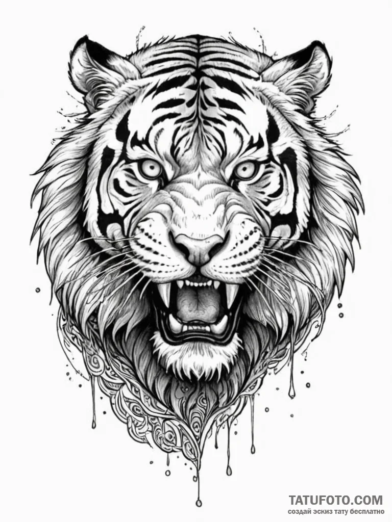 Saber-toothed tiger, ink illustration for tat... - эскиз тату (№1751578103_0, 03.07.2025 21:28) — Tatufoto.com