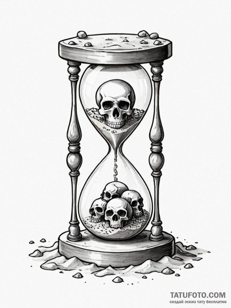 Hourglass with skulls instead of sand - эскиз тату (№1751578188_0, 03.07.2025 21:29) — Tatufoto.com