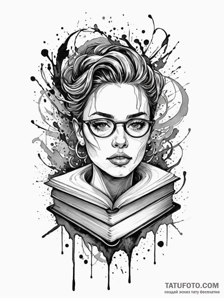 Book, concept art for tattoo, bold outlines,... - эскиз тату (№1751578445_0, 03.07.2025 21:34) — Tatufoto.com