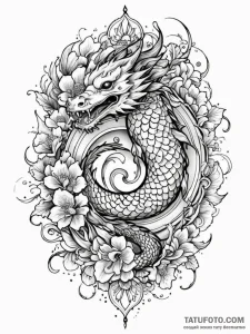 Koi dragon beneath spectral sky, tattoo flash... - эскиз тату (№1751578873_0, 03.07.2025 21:41) — Tatufoto.com