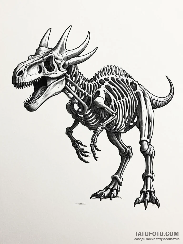 Dinosaur skeleton (t-rex, triceratops) - эскиз тату (№1751578959_0, 03.07.2025 21:42) — Tatufoto.com