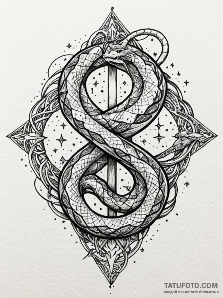 Lunar serpent weaving through stars, concept... - эскиз тату (№1751579131_0, 03.07.2025 21:45) — Tatufoto.com