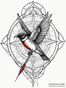 Swallow carrying a key in its beak, artistic... - эскиз тату (№1751579217_0, 03.07.2025 21:46) — Tatufoto.com