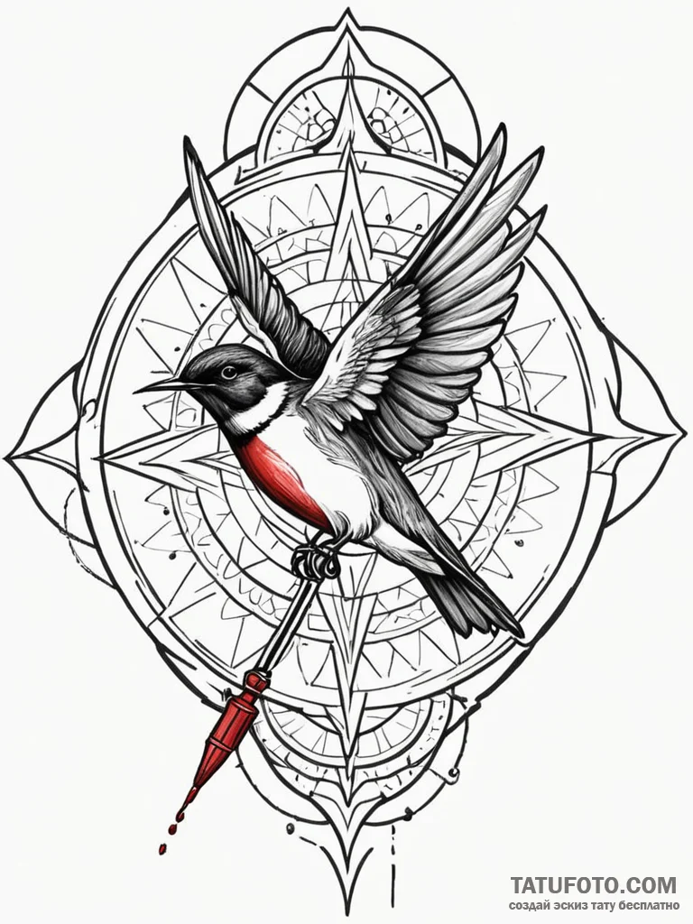 Swallow carrying a key in its beak, artistic... - эскиз тату (№1751579217_0, 03.07.2025 21:46) — Tatufoto.com