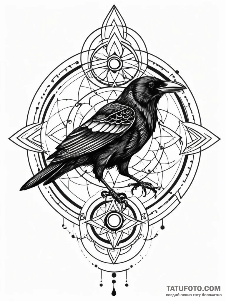 Atomic raven with electric eyes, tattoo flash… — эскиз тату (№1751579559_0, 03.07.2025 21:52) — Tatufoto.com