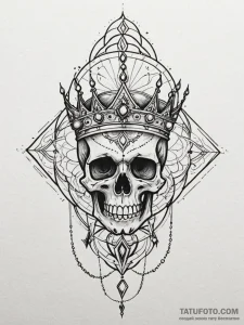 Burning skull with iron crown, tattoo drawing... - эскиз тату (№1751579902_0, 03.07.2025 21:58) — Tatufoto.com