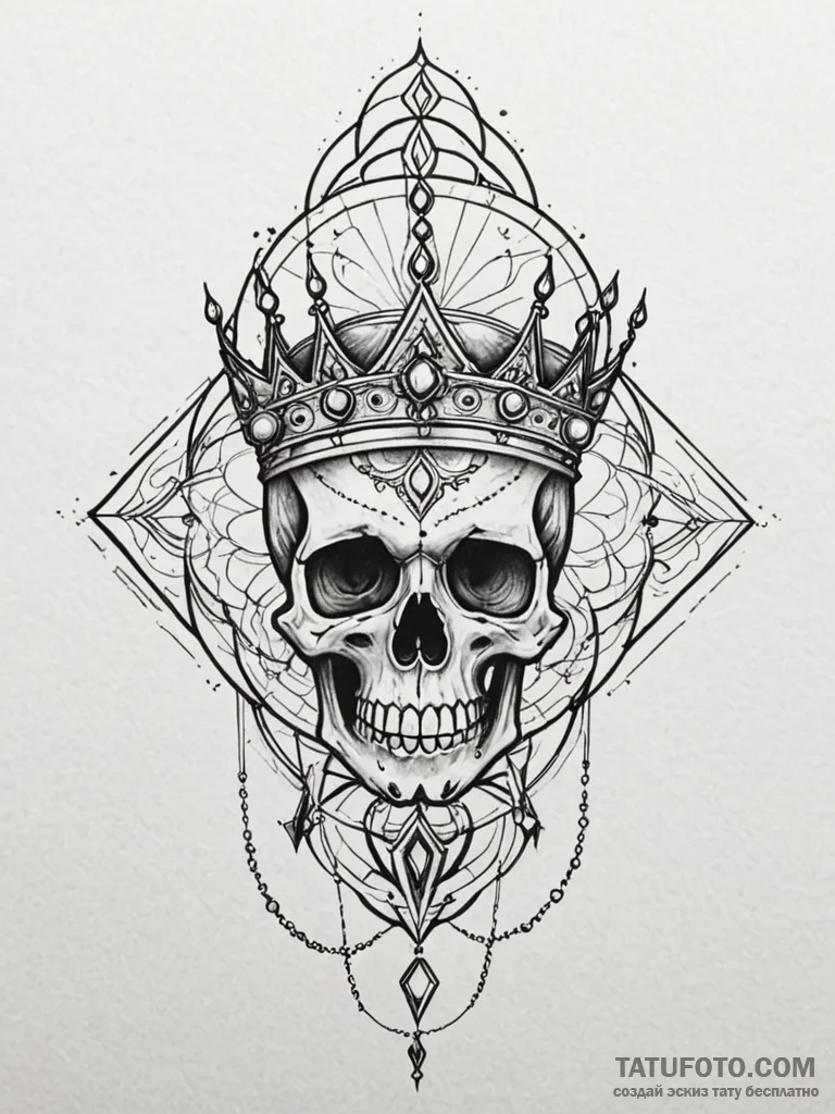 Burning skull with iron crown, tattoo drawing... - эскиз тату (№1751579902_0, 03.07.2025 21:58) — Tatufoto.com