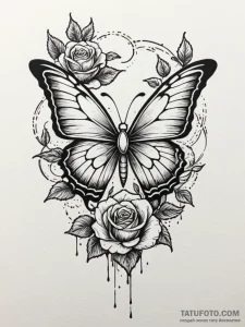 Apocalyptic butterfly with burning wings, ink... - эскиз тату (№1751579988_0, 03.07.2025 21:59) — Tatufoto.com