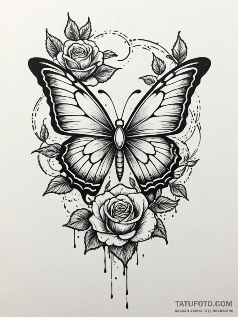 Apocalyptic butterfly with burning wings, ink... - эскиз тату (№1751579988_0, 03.07.2025 21:59) — Tatufoto.com