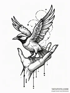 A whimsical bird in a hand, small,, tattoo fl... - эскиз тату (№1751580847_0, 03.07.2025 22:14) — Tatufoto.com