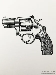 Revolver, artistic tattoo sketch, bold outlin... - эскиз тату (№1751581189_0, 03.07.2025 22:19) — Tatufoto.com