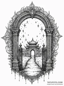 Nether gate crowned with starlight, ink illus... - эскиз тату (№1751581446_0, 03.07.2025 22:24) — Tatufoto.com