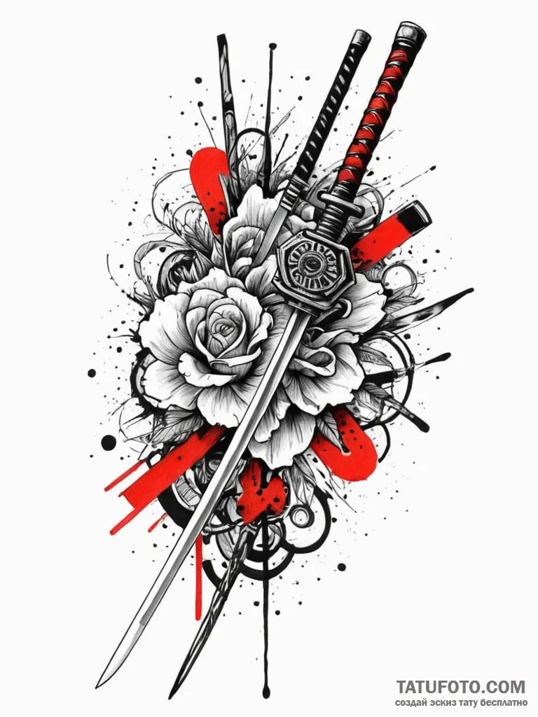 Katana, tattoo line art, trash polka tattoo s... - эскиз тату (№1751581531_0, 03.07.2025 22:25) — Tatufoto.com