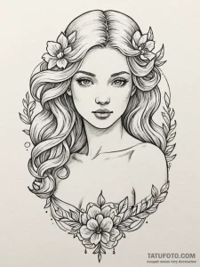 Aphrodite, artistic tattoo sketch, on a clean... - эскиз тату (№1751581703_0, 03.07.2025 22:28) — Tatufoto.com