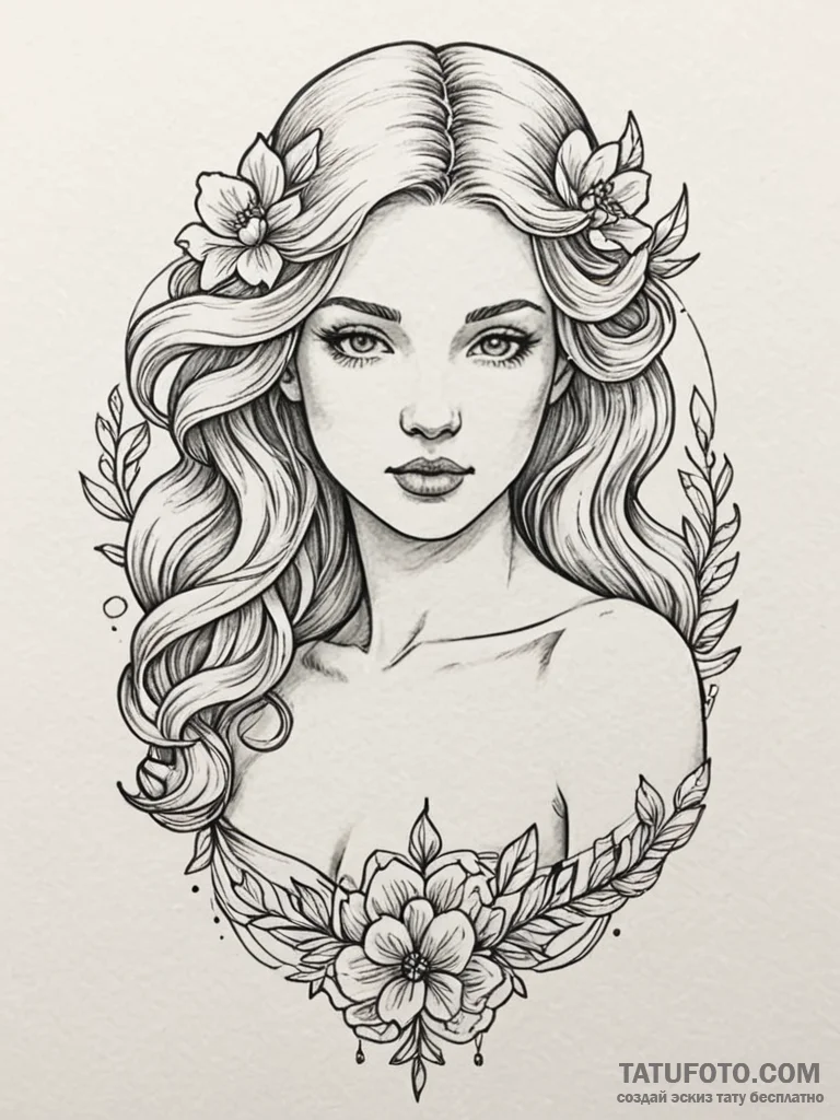 Aphrodite, artistic tattoo sketch, on a clean... - эскиз тату (№1751581703_0, 03.07.2025 22:28) — Tatufoto.com