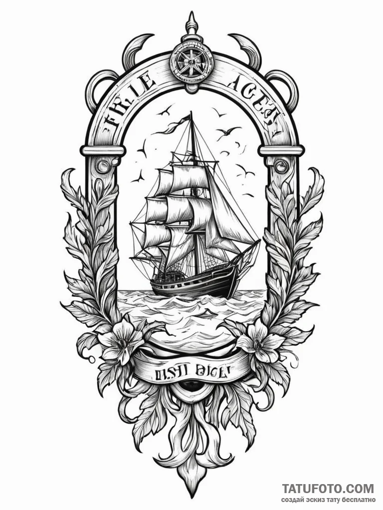 Oak key beneath bone arch, tattoo flash sheet... - эскиз тату (№1751582389_0, 03.07.2025 22:39) — Tatufoto.com