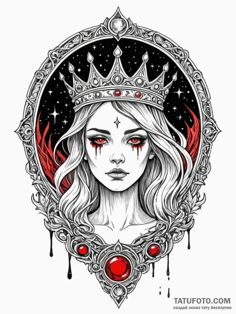 Ghostly crown beneath shattered moon, ink ill... - эскиз тату (№1751582560_0, 03.07.2025 22:42) — Tatufoto.com