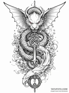 Winged key, ready to unlock a celestial gate,... - эскиз тату (№1751582645_0, 03.07.2025 22:44) — Tatufoto.com
