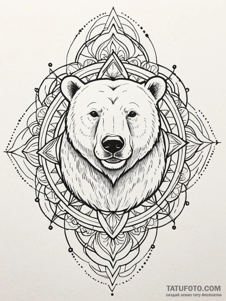 Polar bear, tattoo drawing outline, geometric... - эскиз тату (№1751582900_0, 03.07.2025 22:48) — Tatufoto.com