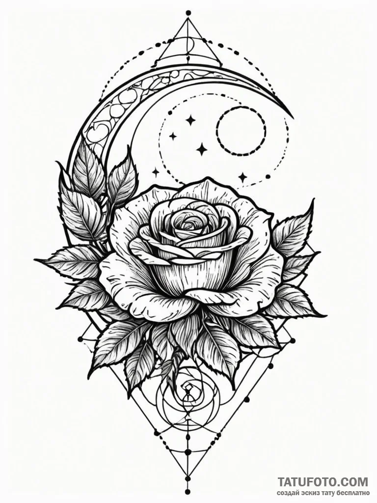 Rose blossom beneath spectral moon, tattoo sk... - эскиз тату (№1751582986_0, 03.07.2025 22:49) — Tatufoto.com