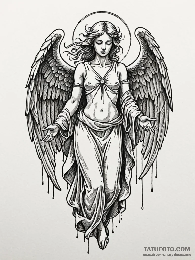 Angel of despair with torn robes, tattoo flas... - эскиз тату (№1751583414_0, 03.07.2025 22:56) — Tatufoto.com