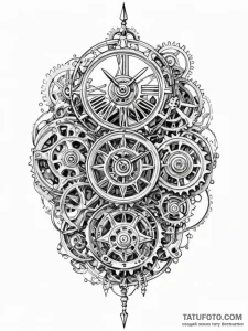 Clock gears fused with bone, concept art for... - эскиз тату (№1751583931_0, 03.07.2025 23:05) — Tatufoto.com