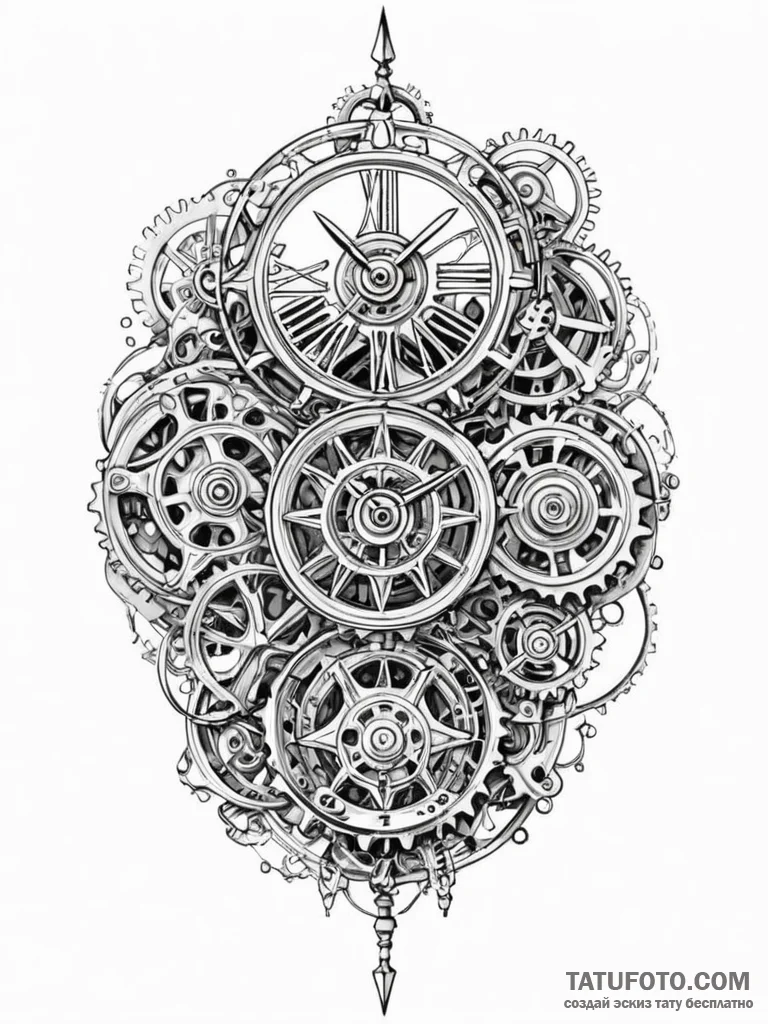 Clock gears fused with bone, concept art for… — эскиз тату (№1751583931_0, 03.07.2025 23:05) — Tatufoto.com