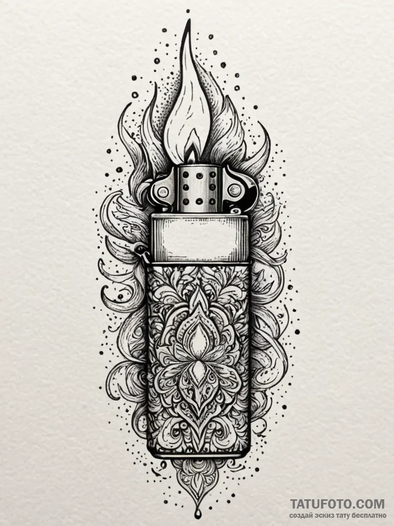 Zippo lighter, flame lit, ink illustration fo… — эскиз тату (№1751584102_0, 03.07.2025 23:08) — Tatufoto.com