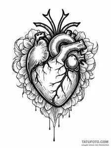 Mechanical heart, tattoo line art, bold outli... - эскиз тату (№1751584274_0, 03.07.2025 23:11) — Tatufoto.com