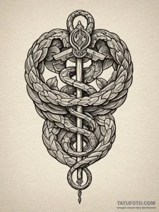 Serpent entwined around a caduceus, tattoo dr... - эскиз тату (№1751584360_0, 03.07.2025 23:12) — Tatufoto.com