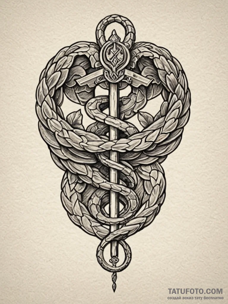 Serpent entwined around a caduceus, tattoo dr... - эскиз тату (№1751584360_0, 03.07.2025 23:12) — Tatufoto.com