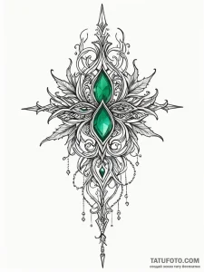 Emerald blade crowned with thorns, ink illust... - эскиз тату (№1751584705_0, 03.07.2025 23:18) — Tatufoto.com