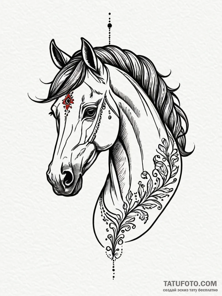 Horse, tattoo drawing outline, on a clean whi... - эскиз тату (№1751584790_0, 03.07.2025 23:19) — Tatufoto.com