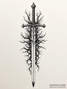 Cracked sword bound in roots, concept art for... - эскиз тату (№1751584876_0, 03.07.2025 23:21) — Tatufoto.com