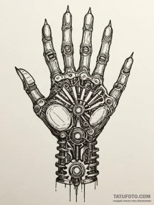 Automaton's hand offering a single, glowing g... - эскиз тату (№1751585048_0, 03.07.2025 23:24) — Tatufoto.com